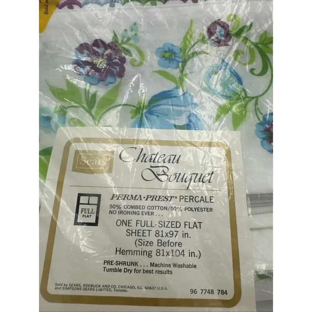 Vintage Sears Full Flat Sheet “ Chateau Bouquet” Perma Prest Percale NEW